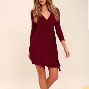 Lulu's Twirl Worthy Burgundy Wrap Dress